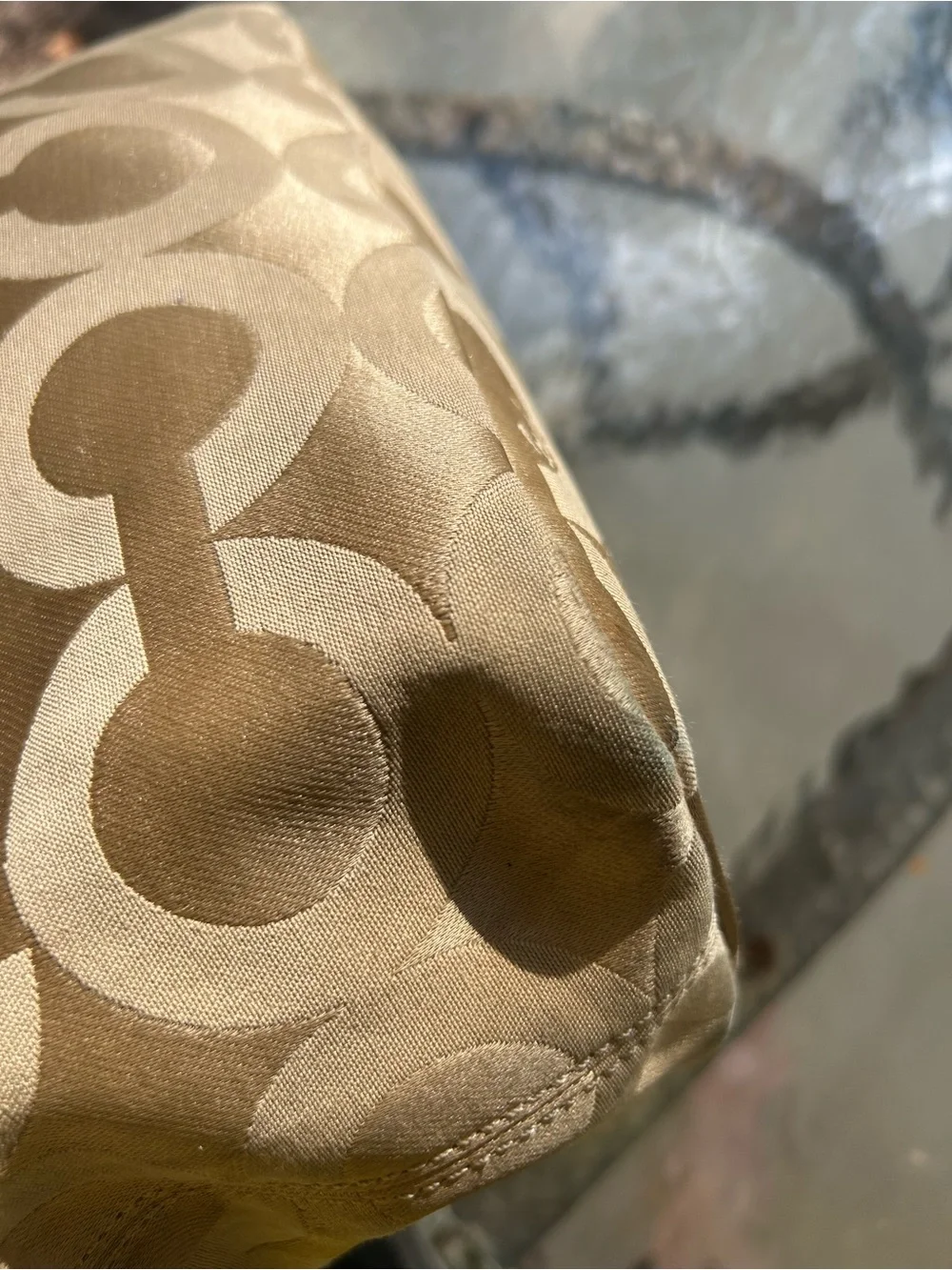 Coach 20481 Signature Jacquard Metallic Gold Chain Strap Tote Bag